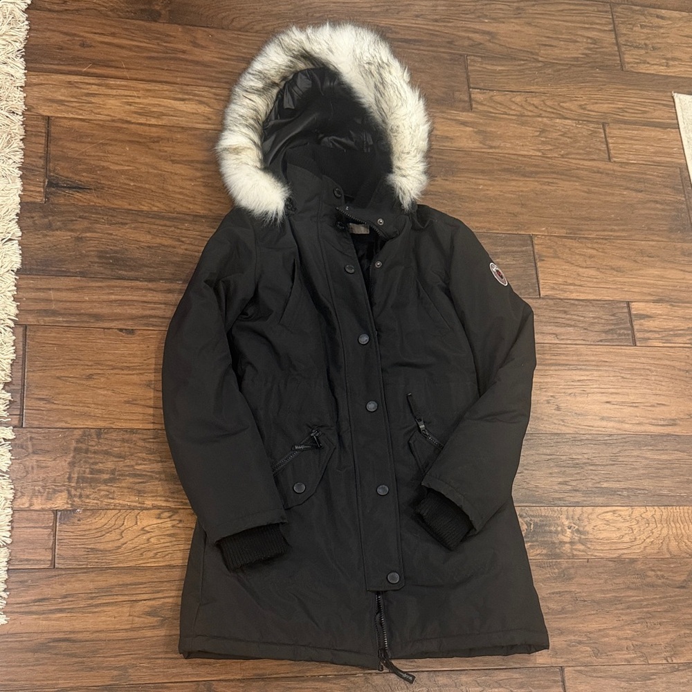 Wildflowers Black Ski Jacket with Faux Fur Hood